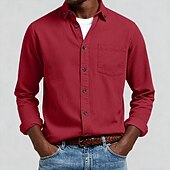 baratos Camisas casuais inteligentes masculinas-Homens Camisa Social camisa de botão Camiseta de Veludo Camisola Azul Amarelo Vermelho Azul Marinha Verde Manga Longa Tecido Lapela Casual Ao ar livre Bolso frontal Roupa Moda Roupa de rua Casual