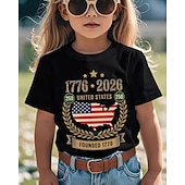 preiswerte 250. Jahrestag USA-100% Baumwolle Kinder Mädchen Schwarz Grafik USA Flagge 250-jähriges Jubiläum Amerikanische US-Flagge für Kinder T-Shirt Rundhalsausschnitt Kurzarm Urlaub Sport &amp; Outdoor Alltagskleidung Aktiv Urlaub