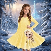  Mädchen' 3D Grafik Anime Kleid Langarm 3D-Druck Frühling Herbst Leistung Urlaub Party Lässig Prinzessin Schön Kinder 4-12 Jahre Freizeitkleid A Linie Kleid Knielang Normale Passform
