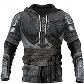 economico Pattern 3D-Per uomo Grafico Armatura Vichingo Felpa con Cappuccio Felpe con cappuccio Felpa Abbigliamento Sportivo Casual Grande e Alto Manica Lunga Con Cappuccio Casuale Quotidiano Ferie 1 2 3 4 5 Allacciato