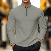 voordelige Heren Klassieke Polo-Voor heren Wafel Poloshirts Met Textuur Casual Sport &amp; Outdoor Zonder Kraag Lange mouw Modieus Comfortabel Effen Rits omhoog Lente &amp; Herfst Wit Wafel Poloshirts
