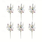 cheap Easter-6pcs Artificial Easter Flower Stems with Speckled Eggs and Colorful Berries, Spring Centerpiece Decor with Pastel Eggs, Daisies, and Branches for Easter Arrangements