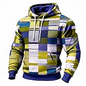 preiswerte Geometrisches Muster-Herren Geometrisch Karomuster Kapuzensweatshirt Pullover Mode Täglich Langarm Rundhalsausschnitt Heim Streetwear Party Blau Braun Grün Khaki Kordelzug Herbst Winter Designer S M L XL XXL XXXL