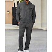 baratos Polo Clássico Masculino-Homens Camisas Polo Waffle Pólo Férias Rua Quarter Zip Manga Longa Moda Básico Bloco de cor Patchwork 2 Peças Primavera Outono Normal Branco Camisas Polo Waffle