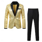 cheap Outfits-Disco 1980s Pants Outfits Suits &amp; Blazers Long Sleeves Sequins Fancy Dress Men's Carnival Costume Halloween Carnival Masquerade Club Pride Parade Pride Month Adults' Coat Pants All Seasons