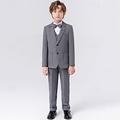 abordables Costumes et Tenues de Porteur d'Anneau-Costume 5 pièces pour garçon d'honneur, avec blazer. &amp;gilet &amp; pantalon  &amp;Costume garçon avec cravate, tenue décontractée pour les fêtes en extérieur, style basique, bleu, beige, gris, polyester
