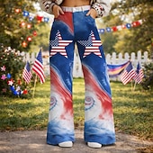 preiswerte Unterteile-250-jähriges Jubiläum USA Retro Vintage 1970er Hose Hose mit weitem Bein Hippie Disco Hohe Taille Kostüm Damen Maskerade 4. Juli Party Unabhängigkeitstag Erwachsene Hose