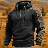 voordelige Tactische Hoodie-Voor heren Trui met capuchon Hoodie met kwartrits Tactische capuchon Zwart Capuchon Effen Halve rits Kangoeroe zak Casual Dagelijks Sport &amp; Outdoor Stoer Sportkleding Casual Lente &amp; Herfst Kleding