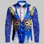 economico Camicia vintage-Martedì grasso Per uomo Carnevale Colletto finto e design del vestito Maschera con piume Camicia Camicia con Bottoni Manica Lunga Moda Casual Feste Ferie Primavera Autunno Collo ripiegato Stampa 3D