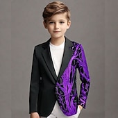 cheap Ring Bearer Suits &amp; Outfits-Kids Boys' Blazer Outerwear Sequin Tree Long Sleeve Pocket Buttons Coat Party Fashion Streetwear Cool Blue Red Purple Spring Fall 4-12 Years