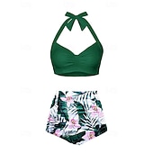 economico Surfing Tankinis &amp; Bikinis-Per donna Costume da bagno Bikini a vita alta con volant 2 pezzi Tropicale Senza schiena Protezione UV Alta elasticità Senza Maniche Costume da Bagno Surf Immersione Snorkeling Estate
