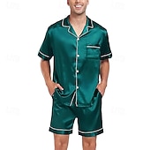 זול פיג'מות-בגדי ריקוד גברים לבוש שינה סט פיג'מה חולצת פיג'מה ומכנסיים קצרים 1set אחיד אופנתי מסוגנן קלסי יומי בית מיטה ספנדקס פוליאסטר קומפורט רך נושם דש שרוולים קצרים חולצה שורטים אלסטית מותניים כפתורים קיץ