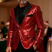 economico Blazer Classici da Uomo-Per uomo Blazer Cocktail party Ricevimento di matrimonio Moda Casual Primavera &amp; Autunno Poliestere Semplice Tasca Bottoni Confortevole Monopetto Giacca Rosso Oro Verde