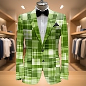 cheap Men's Printed Blazers-Men's Plaid Blazer Jacket Coat Fashion Comfortable Breathable Artistic Casual Daily Party Evening Wear Pocket 3D Print Buttons All Seasons Notch Long Sleeve Blue Purple Green