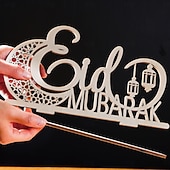 tanie Ramadan i Eid-drewniana, pusta dekoracja z motywem księżyca i literą „mubarak” na ramadan i eid – złoty lustrzany akcent, idealna na ramadan, islamskie dekoracje świąteczne i domowe przyjęcia