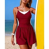 tanie Rash guardy One Piece-Damskie Strój kąpielowy One Pieces Kostium kąpielowy z wysokim stanem i marszczeniami Blokowanie kolorów Elastyczny Bez rękawów Kąpielówki Surfing Nurkowanie z rurką Pływacki Lato