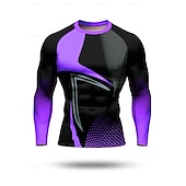 Недорогие Футболки и майки для бега-Муж. Футболка для бега Компрессионная футболка 3D печать Длинный рукав Основной слой Весна Осень Геометрический принт Быстровысыхающий Сжатие видеоизображений Для тренировки Power Flex Влагоотводящие