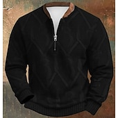 baratos Moletons 3D masculinos-Homens Moletom Moletom com zíper Preto Marron Meio Zíper Bloco de cor Half Zip Imprimir Estriado Diário Desportos e Ar livre Feriado Poliéster Vintage Roupa de rua Casual Outono &amp; inverno Roupa
