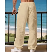 halpa Loma-Miesten Pellavahousut Housut Kesähousut Roikkuvat housut Rantahousut Kurenauha Joustava vyötärö Yhtenäinen väri Mukavuus Hengittävä Päivittäin ulko- Hiekkaranta Loma Muoti Musta Valkoinen