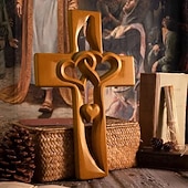 cheap Gifts-Intertwined Hearts Wooden Cross, Romantic Handcrafted Gift, Engravable Design, Perfect for Weddings, Anniversaries, or Special Occasions, Elegant Religious Home Decor