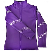 رخيصةأون سترات وصدريات التزلج الفني-جاكيت تزلج على الجليد من الصوف للنساء والفتيات، أسود اللون، مطاطي، مناسب للتدريب والمنافسات، دافئ، مزين بالكريستال/أحجار الراين، بأكمام طويلة، مناسب للتزلج الفني على الجليد