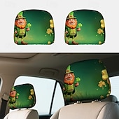 baratos Capas de Sofa-2 capas de encosto de cabeça para carro com trevo verde | compatíveis com todos os veículos, pretas &amp;Adesivo para carro com estampa de trevo verde, design plano 2D, poliéster, fácil instalação -