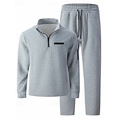 baratos Polo Clássico Masculino-Homens Camisas Polo Waffle Pólo Férias Rua Quarter Zip Manga Longa Moda Básico Bloco de cor Patchwork 2 Peças Primavera Outono Normal Branco Camisas Polo Waffle