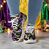 cheap Women's Shoes-Women's Mardi Gras Confetti Print Lace-Up Athletic Sneakers - Cushioned Comfort Festive Shoes for Carnival Parades, Street Celebrations, Daily Errands &amp; Summer Outdoor Activities