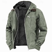 baratos Moletom com capuz de lã-Homens Moletom Full Zip Hoodie Linha Sherpa Verde Tropa Azul Marron Cinzento Com Capuz Tecido Bolsos Desportos e Ar livre Diário Feriado Poliéster Vintage Roupa de rua Casual Outono &amp; inverno Roupa