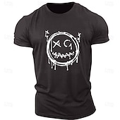 voordelige Grafisch T -shirt voor heren-Mannen Korte Mouw Zwarte Grafische T-Shirt met Versleten Graffiti Gezicht Print