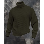 abordables Pull col rond-Homme Pull Pull Tricoté Côtelé Tricoter Hauts Réguliers Tricoté Uni Col roulé Mode Streetwear Occasionnel Tenue quotidienne Vêtement Tenue Automne Hiver Noir Marine foncé M L XL