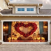 levne Garážové a dveřní bannery-Valentýn gobelín Kryt garážových vrat Velký závěsný láska Srdce Roztomilý 3D Večírek Outdoor Dovolená Střelecké pozadí Yard Bytové dekorace