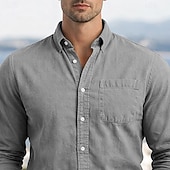 baratos camisa de botão masculina-Homens Camisa Social Camisa casual camisa de botão Azul Marinha Caqui Cinzento Azul Claro Manga Longa Tecido Lapela Casual Diário Bolso frontal Roupa Elegante Moda Casual