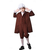  250th Anniversary USA Rococo Baroque Outfits Long Sleeves George Washington Colonial Revolutionary War Costumes Fancy Dress Boys' Carnival Independence Day 4th of July Kid's Coat Pants Collar