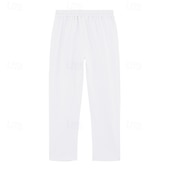cheap Holiday-Men's Linen Pants Trousers Summer Pants Baggy Pants Beach Pants Drawstring Elastic Waist Solid Color Comfort Breathable Daily Outdoor Beach Vacation Fashion Light Khaki Black Inelastic