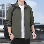 economico Giubbotti Casual-Per uomo Giacca Leggera Giacca Casual Casuale Quotidiano Sport Tasca Primavera Autunno Semplice Streetwear Elegante Collo alla coreana Regolare Nero Blu marino Cachi Verde militare Grigio scuro Giacca
