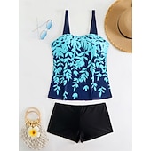 abordables Tankinis-Maillot de bain Tankini femme 2 pièces Shorts Contrôle du ventre Taille haute Slim Dos nu Vacances Plage Vêtements Feuilles V Cou Sans Manches