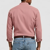 abordables camisas casuales de los hombres-Hombre Camisa Camisa casual Camisa con cuello mao Rosa Azul Marino Gris Manga Larga Plano Collar mandarín Casual Exterior Bolsillo Ropa Poliéster Neutral Moda Diario Casual