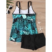 abordables Tankinis-Maillot de bain tankini 2 pièces femme palmiers short contrôle du ventre taille haute slim dos nu vacances plage dégradé géométrique col en U sans manches