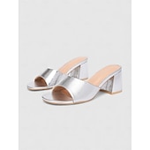 abordables Mujeres-Elegantes mules blancos de tacón cuadrado para mujer: zapatos de vestir cómodos con tacón grueso para invitadas a bodas en la playa y fiestas de verano junto al mar.
