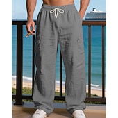 halpa Loma-Miesten Pellavahousut Housut Kesähousut Roikkuvat housut Rantahousut Kurenauha Joustava vyötärö Yhtenäinen väri Mukavuus Hengittävä Päivittäin ulko- Hiekkaranta Loma Muoti Musta Valkoinen