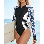tanie Rash guardy One Piece-Damskie Docieplacze Strój kąpielowy Stroje kąpielowe Kwiaty Ochrona UV Długi rękaw Kąpielówki Surfing Nurkowanie z rurką Pływacki Lato
