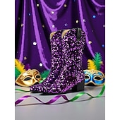 economico Scarpe da donna-Stivali western in paillettes viola da donna per il Mardi Gras con tacco a blocco design luccicante perfetti per Carnevale feste e abbigliamento da festival