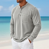 economico magliette di base-Per uomo Maglia Henley Camicia 100% cotone lavaggio acido Manica Lunga Henley Primavera Autunno Tutte le stagioni Tinta unica Vintage Retrò Vintage Casual Stile Vintage Tinto in capo Lavato Casuale