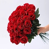 economico Fiore finti-50 mazzi di rose artificiali, rose finte in tessuto per San Valentino, romantiche composizioni floreali finte per l'arredamento del soggiorno, forniture per matrimoni