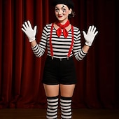 baratos Trajes Femininos-Mais Acessórios Fantasia fantasia Mímico Palhaço Mímico circo Traje Cosplay Listrado Adulto Mulheres Dia Das Bruxas Carnaval Festa Espetáculo Vestir-se