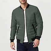 cheap Men's Downs &amp; Parkas-Men's Winter Coat Puffer Jacket Padded Pocket Quilted Polyster Casual Daily Outdoor Regular Fashion Streetwear Thermal Warm Winter Solid Color Blue Dark Grey Wine Black Puffer Jacket