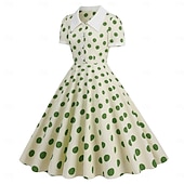 preiswerte Kleider-1950er Retro Vintage Rockabilly Midlänge Swing-Kleid Ausgestelltes Kleid Kurze Ärmel Tupfen Tailliert und ausgestellt Kostüm Damen Karneval Valentinstag Lässig Heimkehr Retro-Mottoparty Erwachsene