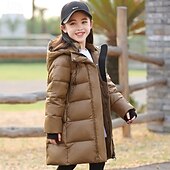 abordables Veste en duvet et parka pour filles-Doudoune Enfants Fille Couleur Unie Sports Avec Poches Extérieur Polyester Manteau Vêtements d'extérieur 5-12 ans Hiver Noir