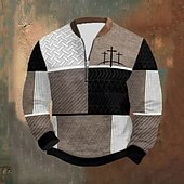 levne Geometrický vzor-Pánské Barevné bloky Haç Mikina se čtvrtinovým zipem Mikiny Dlouhý rukáv Mikina Límec na zip Vintage Retro Tisk Dovolená Jdeme ven Tisk Podzim Zima